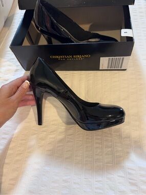 Christian Siriano Glossy Black Patent Platform Pumps